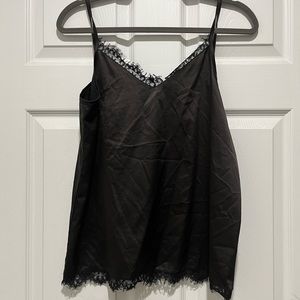 Lace trim silk top